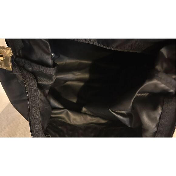 REBECCA MINKOFF NYLON BLACK LEATHER TRAVEL TOTE GOLD TRIM BOHO BAG - Picture 10 of 10